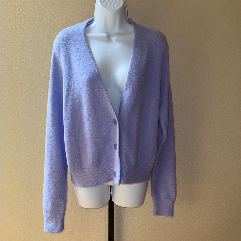 A New Day Lavender Purple Super Soft Cardigan V-Neck Button Up Sweater Sz M